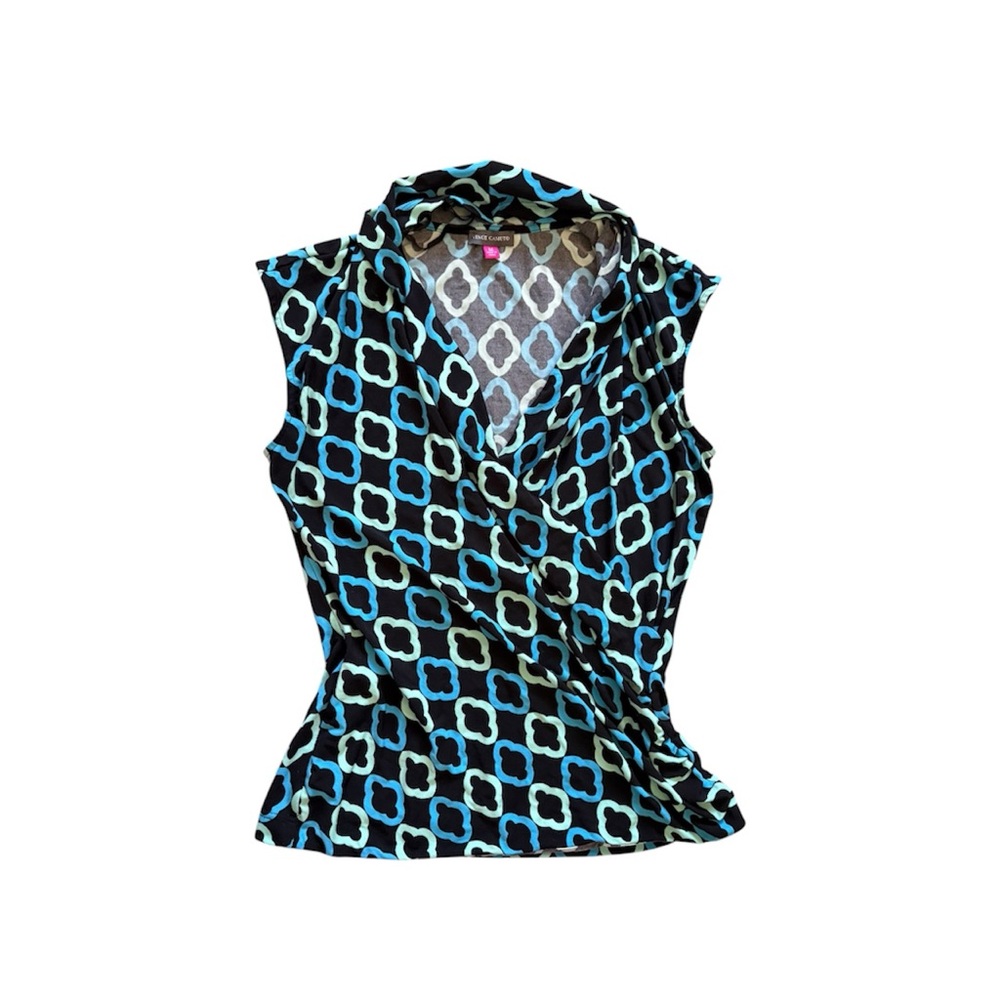 Vince Camuto Black & Aqua Geometric Wrap Camisole